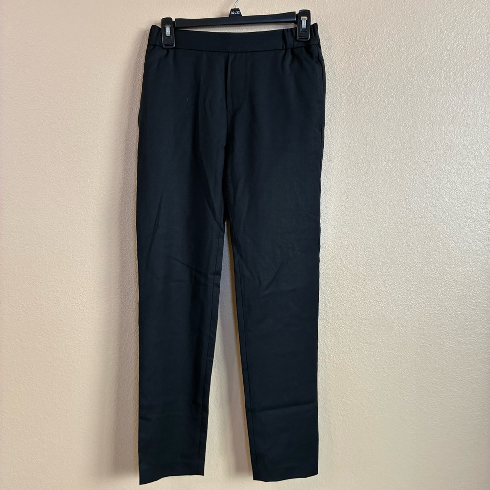 Nili Lotan Size 0 Black Virgin Wool Dress Pants Elastic Waist‎ Pull On USA Made